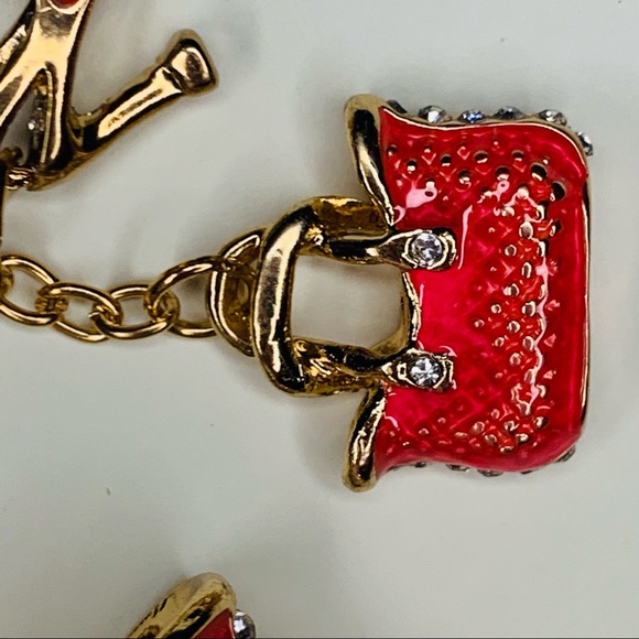 👠🆕 Betsey Johnson Style - Red Enamel Crystal Handbag with Charms - Picture 6 of 8